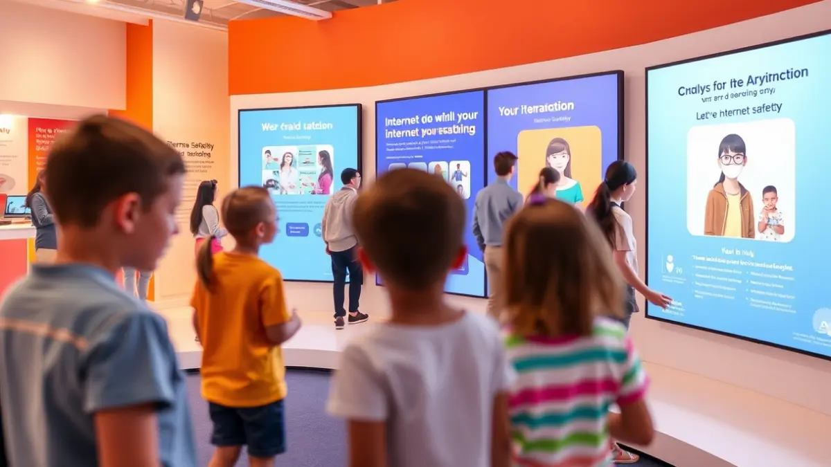 Imagen de una exposición interactiva sobre ciberseguridad para niños y familias.