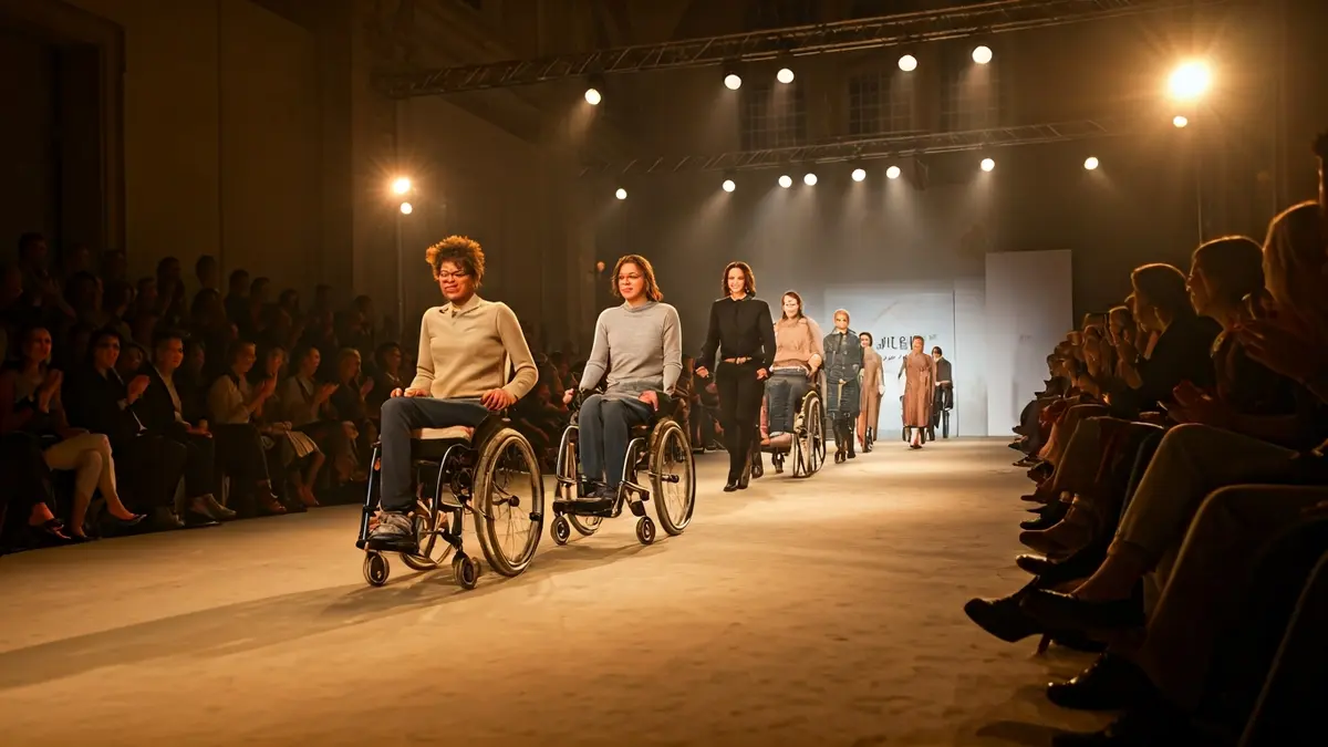 Image of an inclusive fashion show with diverse models on the runway.