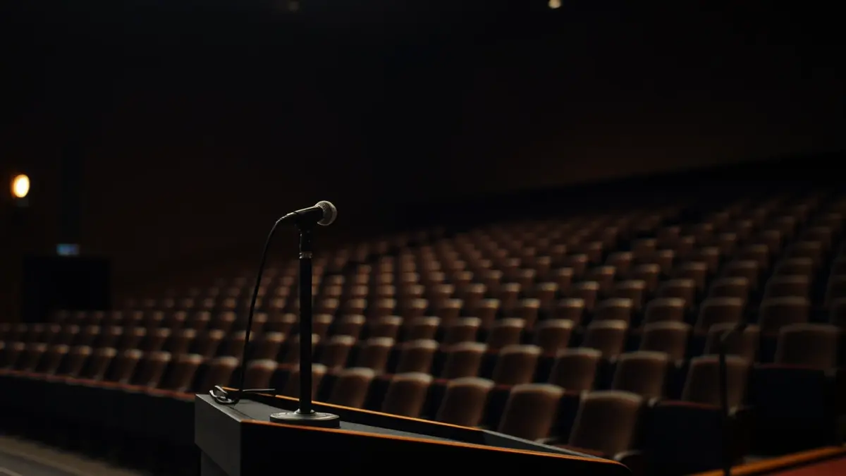 Imagen genérica de un micrófono en un podio en un auditorio.