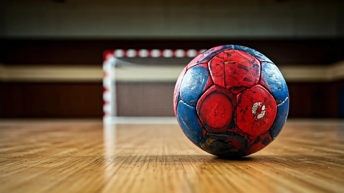 Imagen genérica de un balón de balonmano en una cancha.