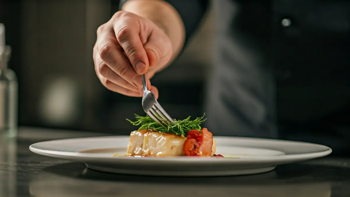 Generic image of a chef preparing a gourmet dish with olive oil.