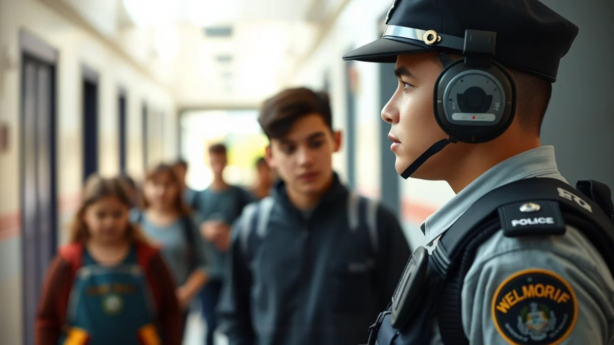 Agente tutor interactuando con un estudiante en un entorno escolar.