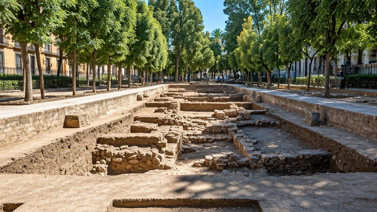 Imagen de una excavación arqueológica en un parque urbano de Córdoba.