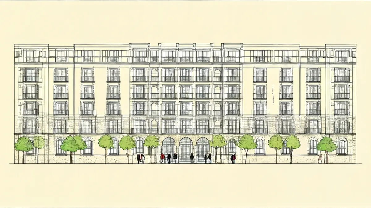Architectural blueprint of a hotel with Andalusian design elements.