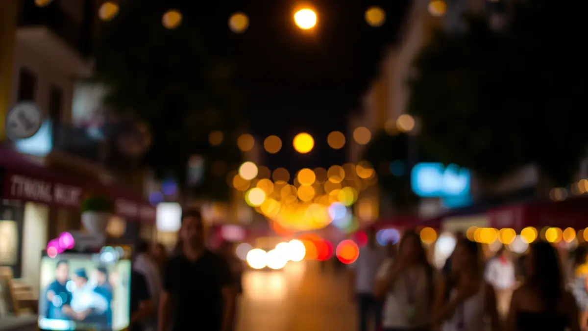 Generic image of a festive night street with blurred lights.