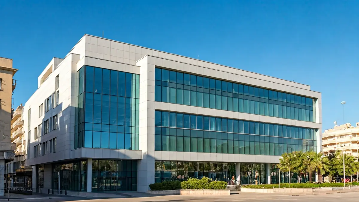 Generic image of a modern office building in a Mediterranean city.
