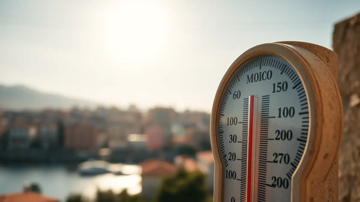 Imagen genérica de un termómetro marcando altas temperaturas con un cielo despejado sobre una ciudad mediterránea.