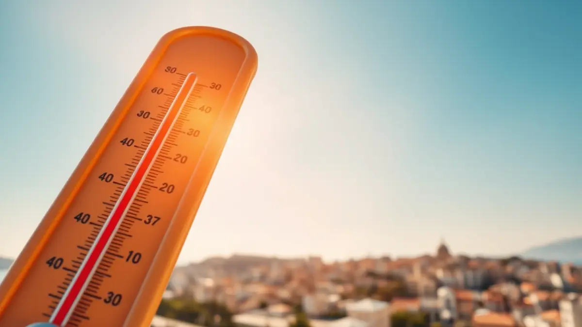 Imagen genérica de un termómetro marcando altas temperaturas bajo un cielo despejado.