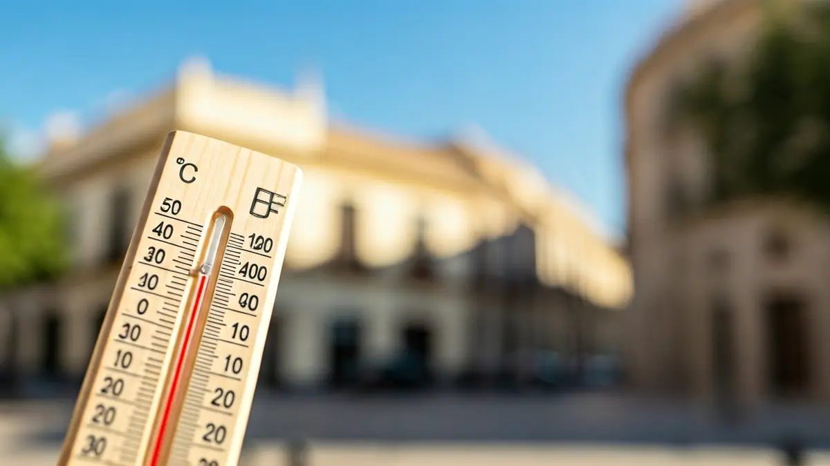 Imagen genérica de un termómetro marcando altas temperaturas bajo un cielo despejado en una ciudad andaluza.