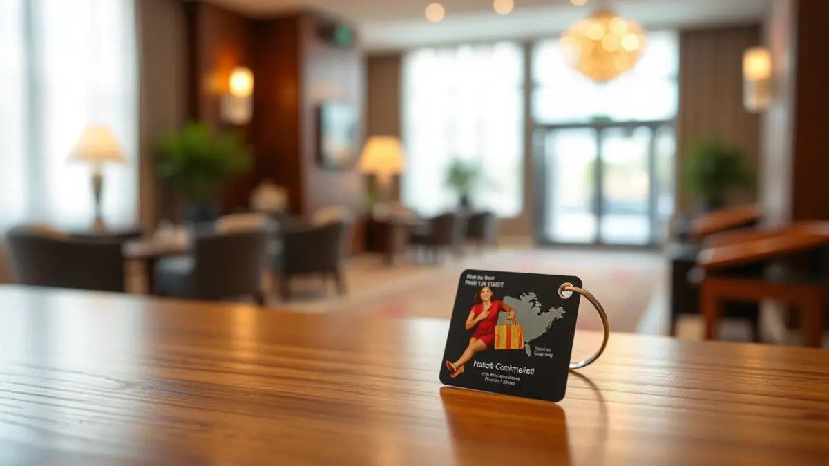 Generic image of a hotel room key card on a reception desk.