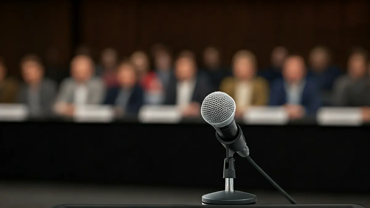 Imagen genérica de un micrófono en un podio durante un debate.