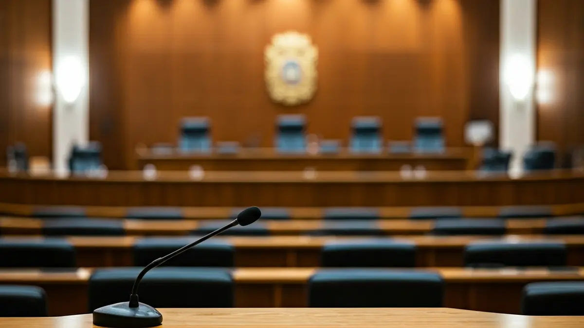 Imagen genérica de un micrófono en un podio en un salón de plenos municipal.