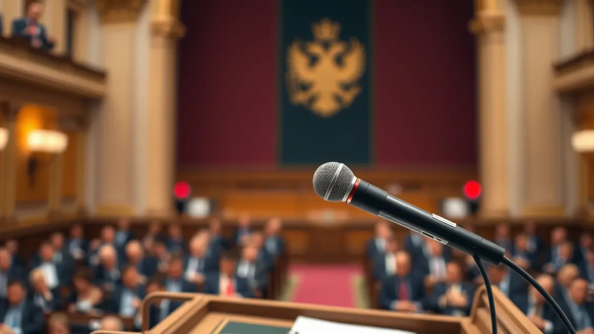 Generic image of a microphone on a podium, symbolizing a political speech or parliamentary intervention.