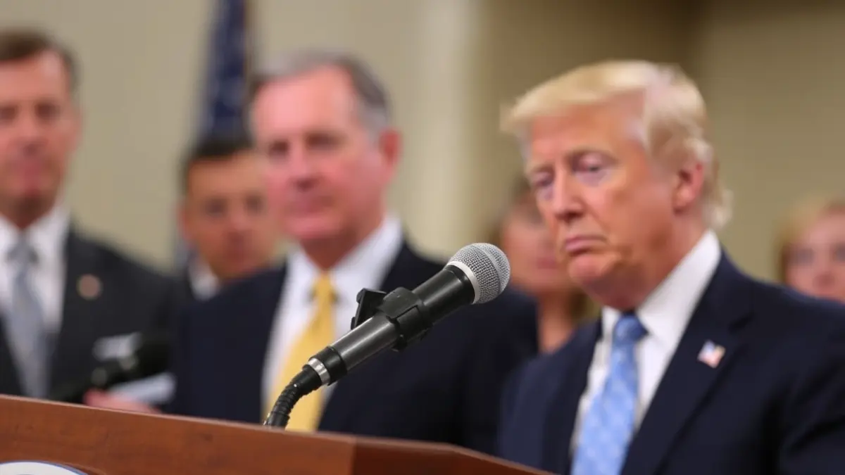 Imagen genérica de un micrófono en un podio durante una rueda de prensa.