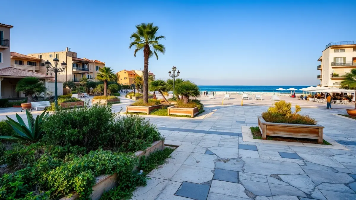 Imagen de un paseo marítimo deteriorado en Almuñécar, con jardineras descuidadas y pavimento en mal estado.