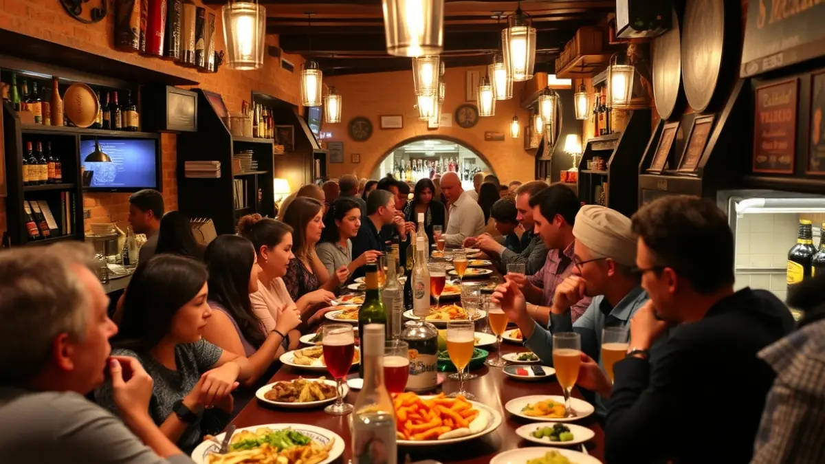 Generic image of a traditional Andalusian bar with people enjoying tapas and drinks.