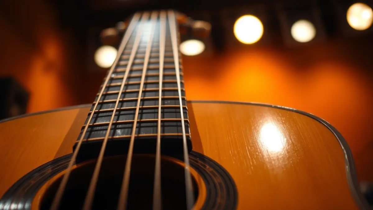 Generic image of a flamenco guitar, focusing on the neck and strings.