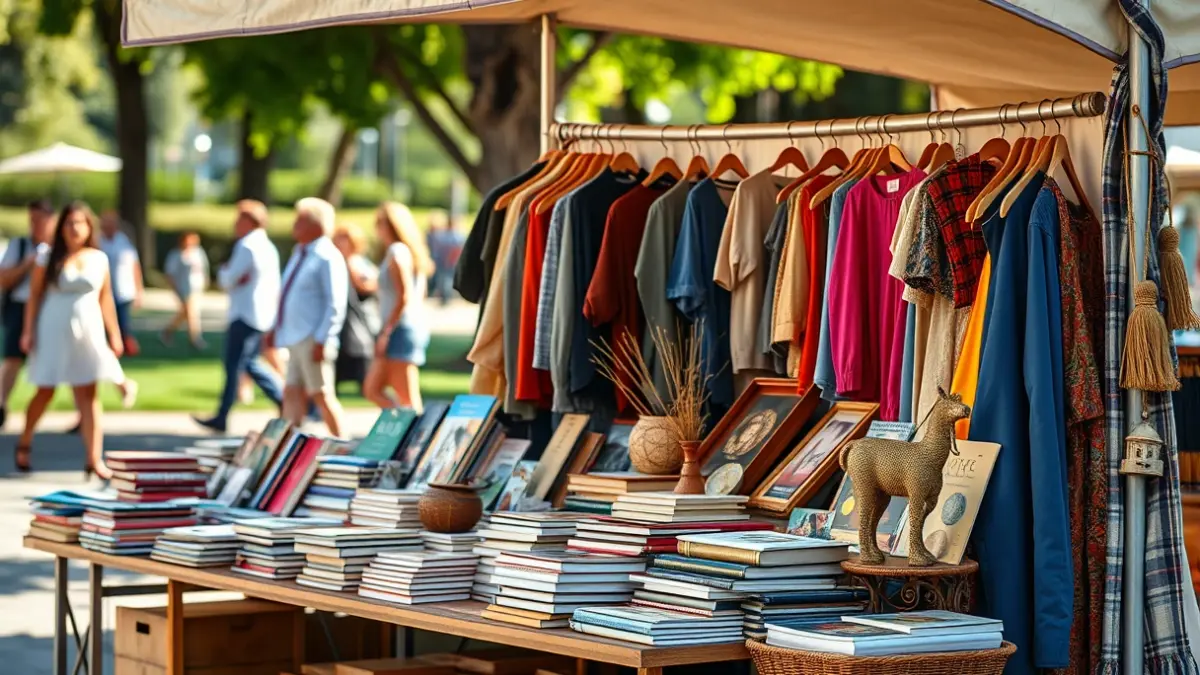 Generic image of a charity flea market with second-hand stalls.