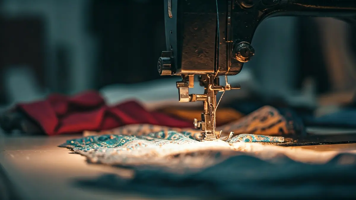 Generic image of a sewing machine with fabrics and threads, symbolizing fashion creation.