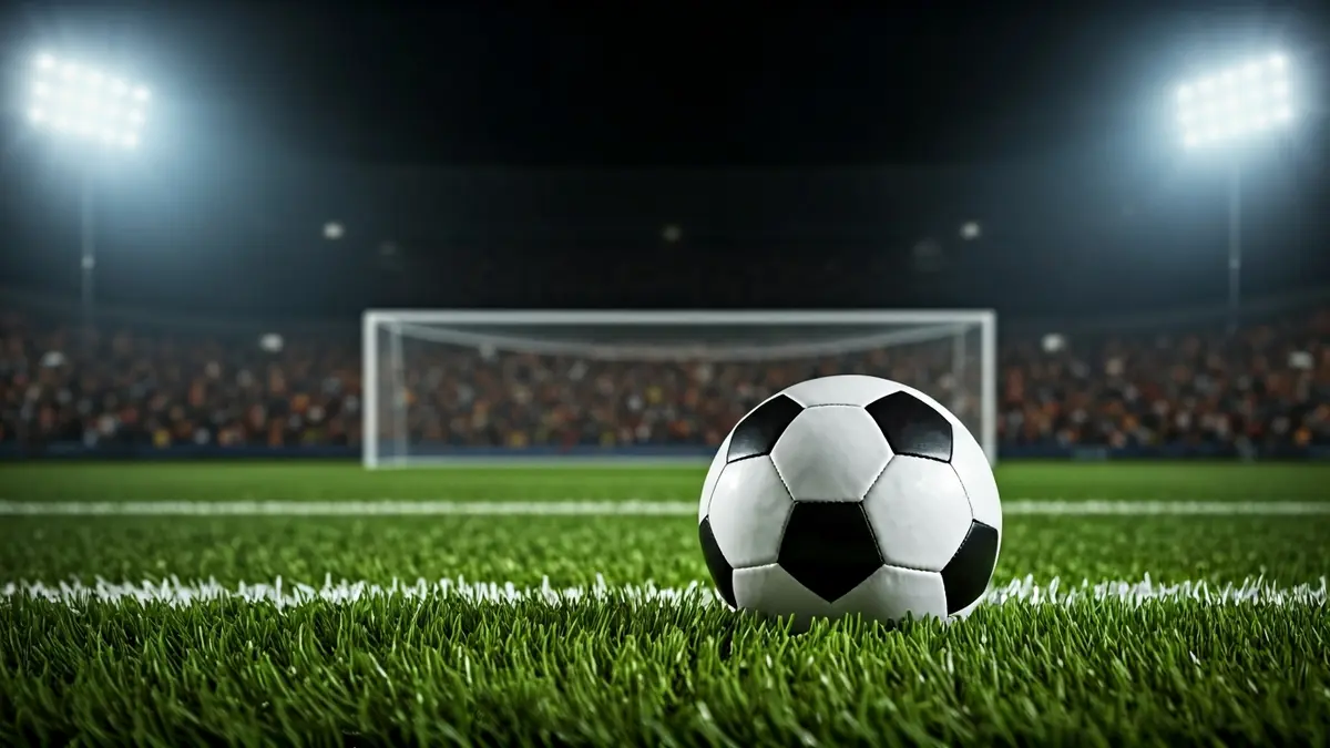 Generic image of a soccer ball on a stadium pitch.