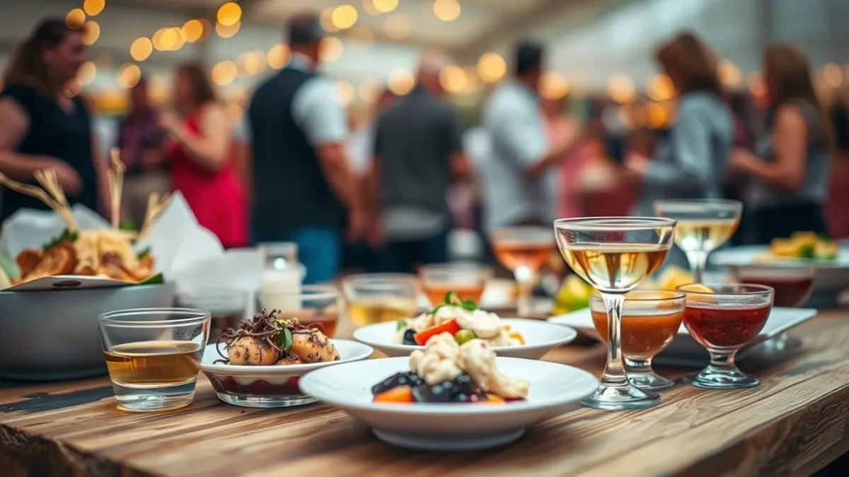 Generic image of a table with gourmet products and tasting glasses at a culinary event.