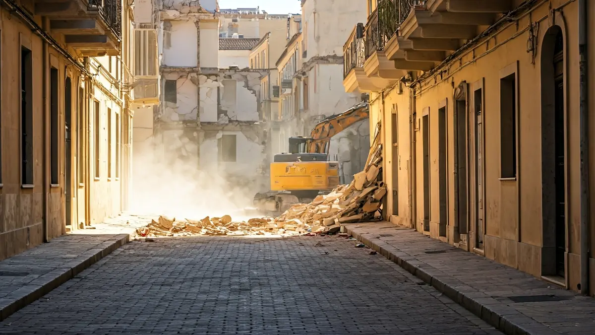 Imagen de la demolición de un edificio en una calle de Algeciras.