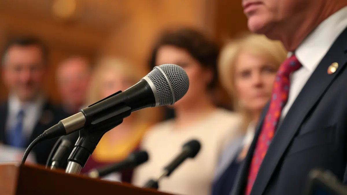 Imagen genérica de un micrófono en un atril durante una declaración política.