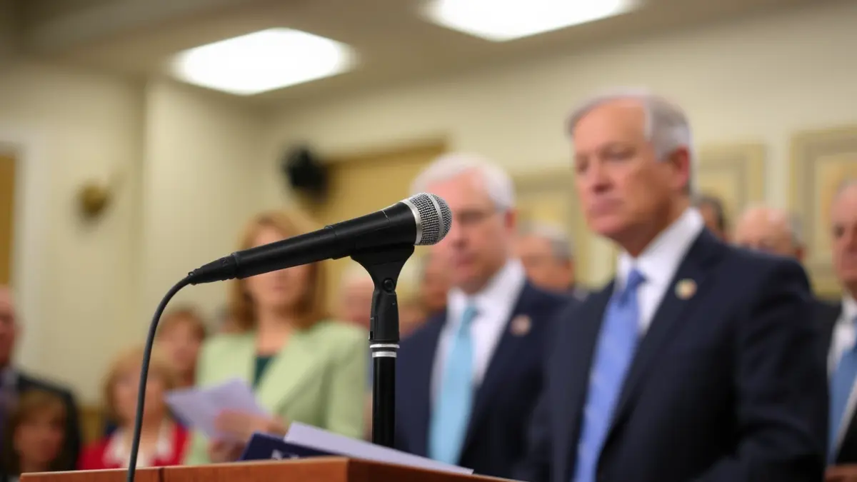 Generic image of a microphone on a podium, symbolizing a political debate or statement.