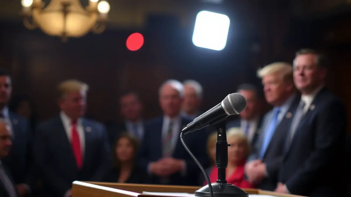 Generic image of a microphone on a podium, symbolizing a political statement.