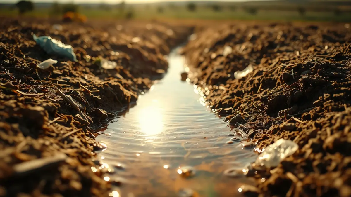 Imagen de una acequia de riego con aguas contaminadas y residuos urbanos.