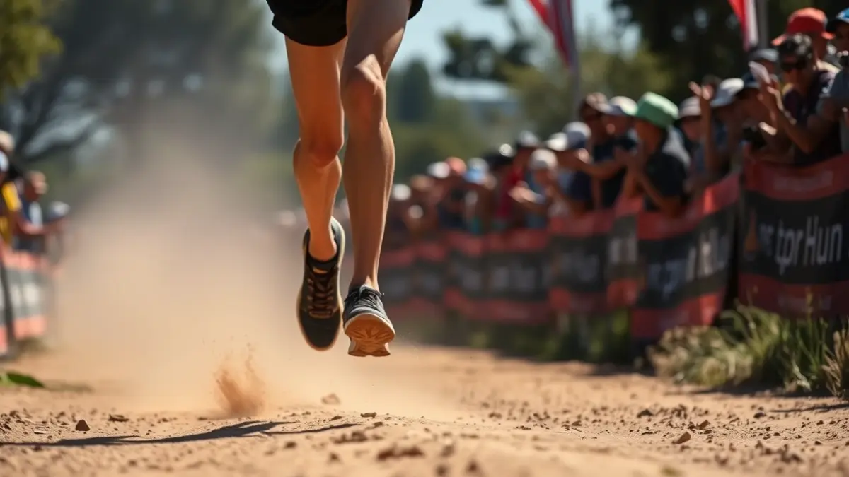 Generic image of a runner crossing a finish line in an ultra-endurance race.