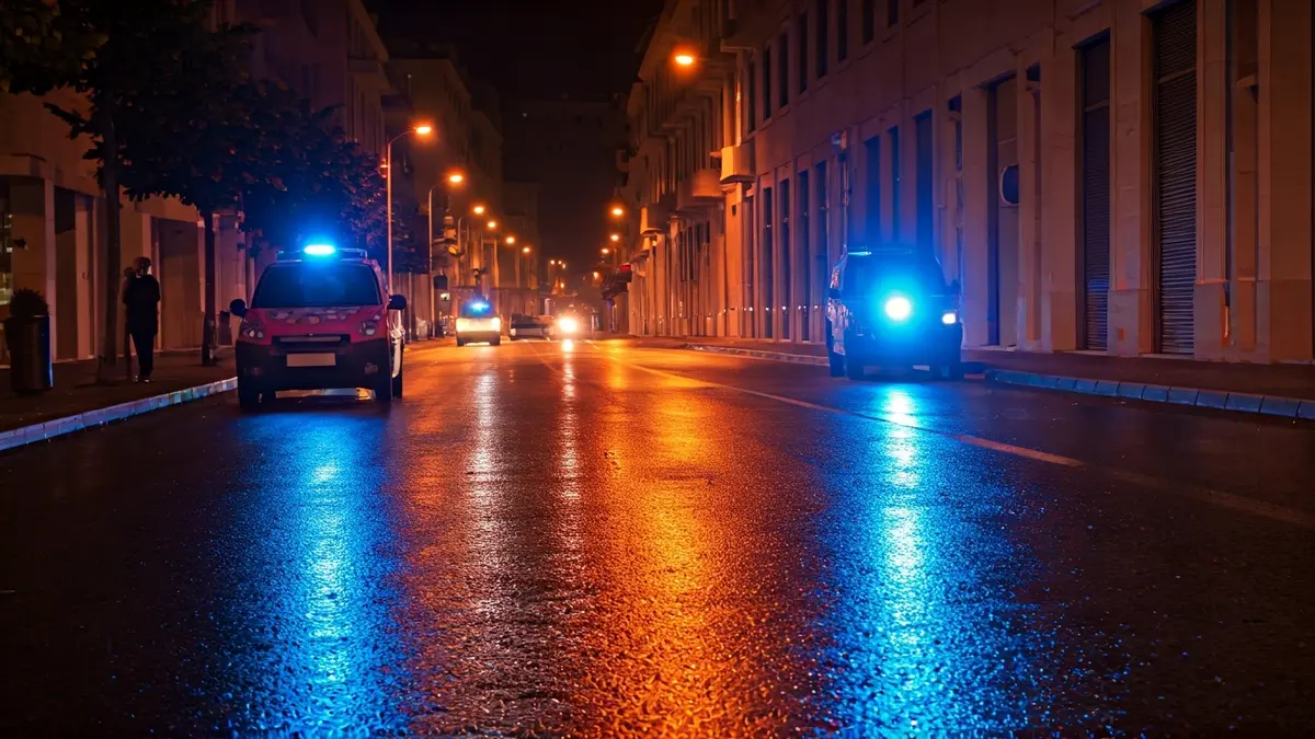 Imagen genérica de luces de emergencia de la policía reflejadas en el asfalto mojado.