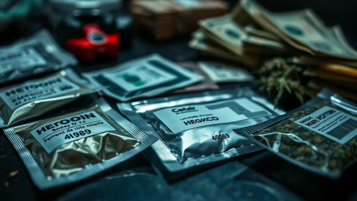 Generic image of seized drugs and cash.