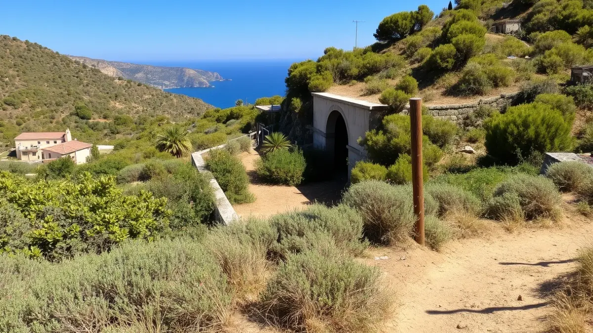 Image of a coastal bunker in Campo de Gibraltar, integrated into the landscape.