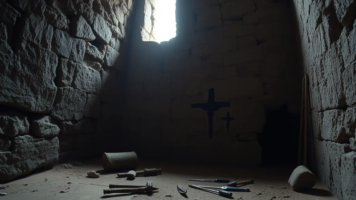 Interior of a castle tower with ancient graffiti
