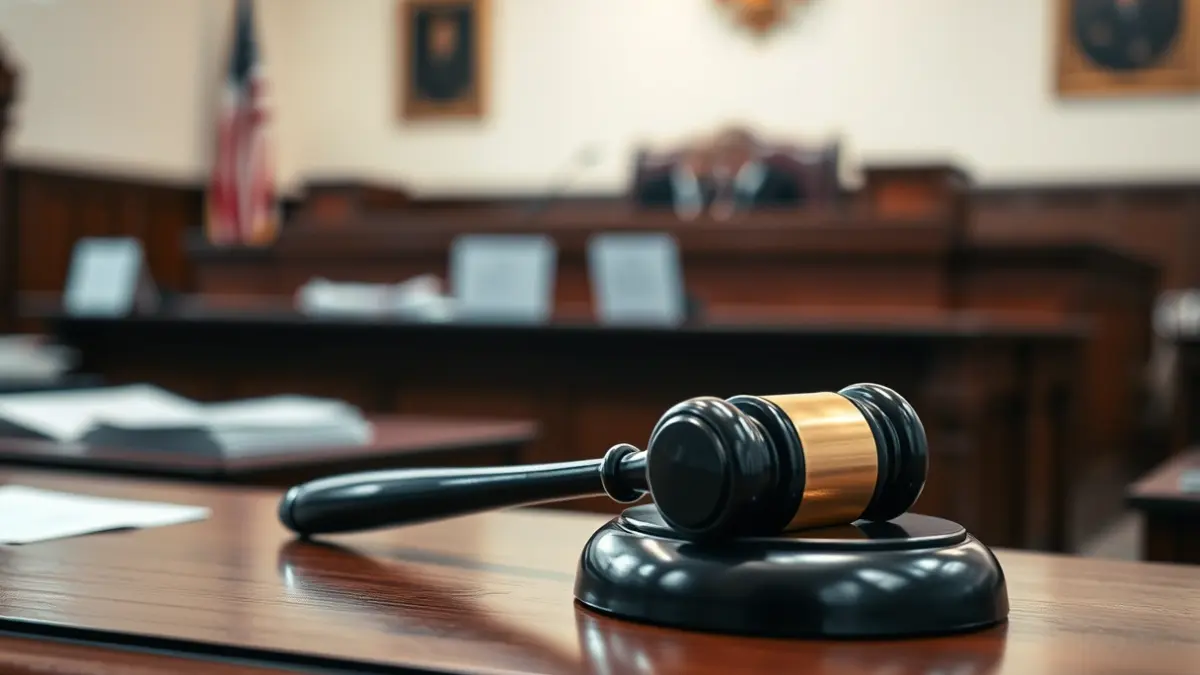 Generic image of a judge's gavel on a desk in a courtroom.