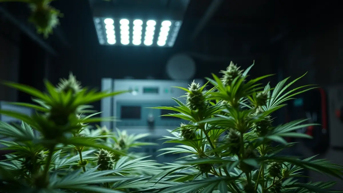 Image of cannabis plants in an indoor grow operation.