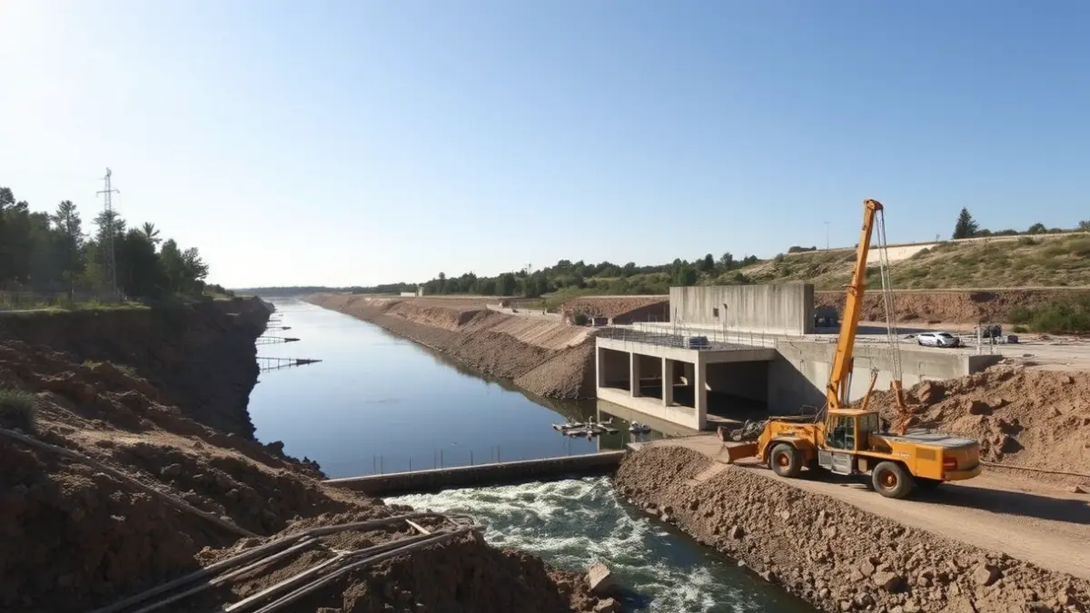 Road reconstruction works with river diversion.