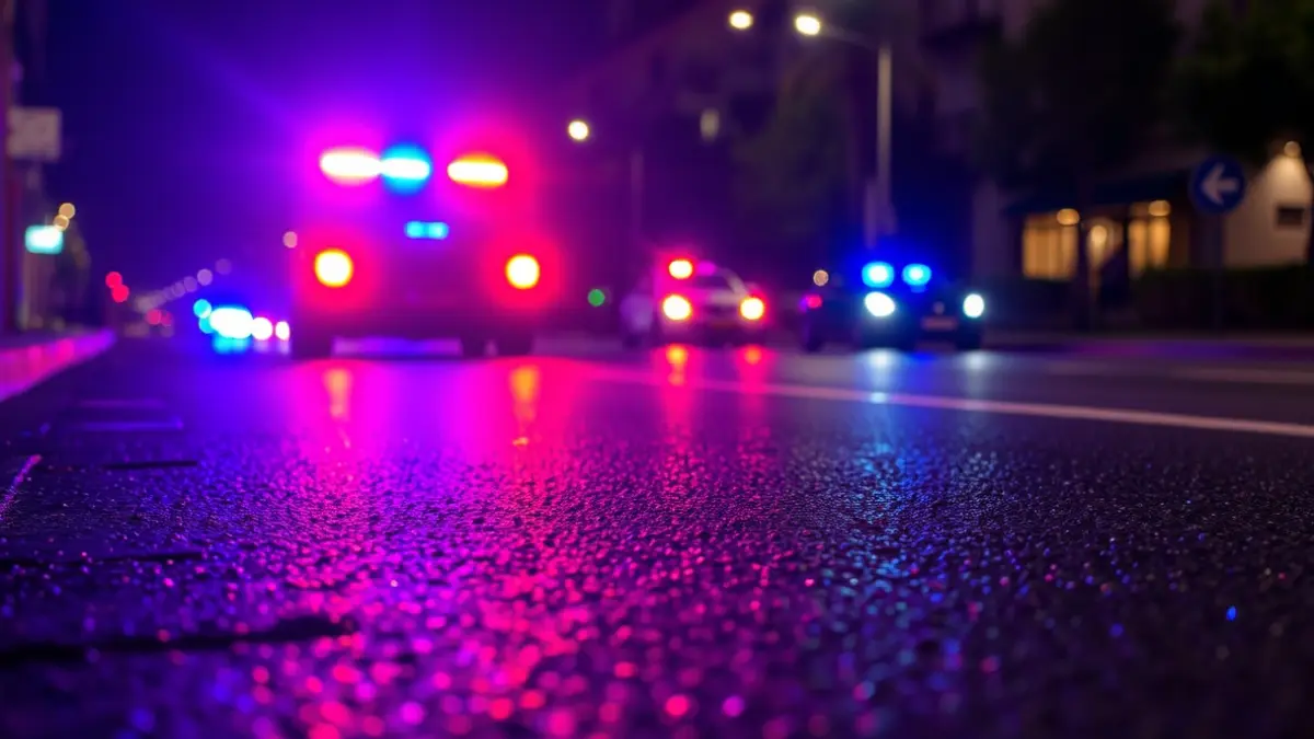 Imagen genérica de luces de emergencia de la policía reflejadas en el asfalto mojado.