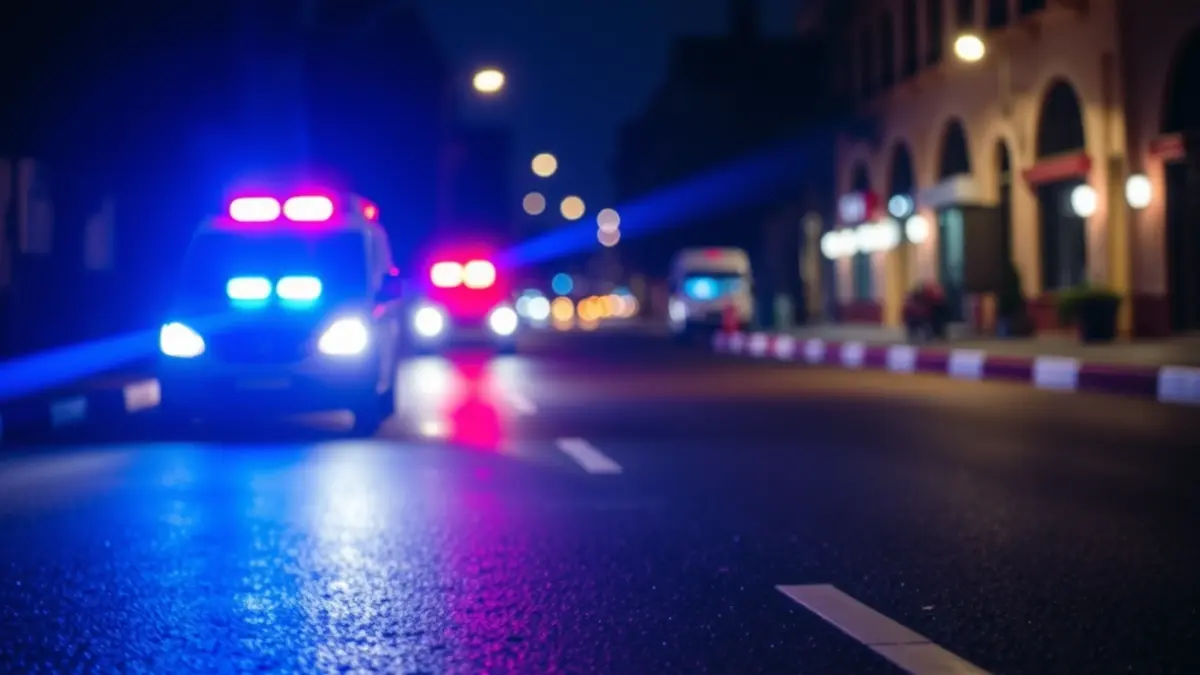 Imagen genérica de luces de emergencia reflejadas en el asfalto mojado por la noche.