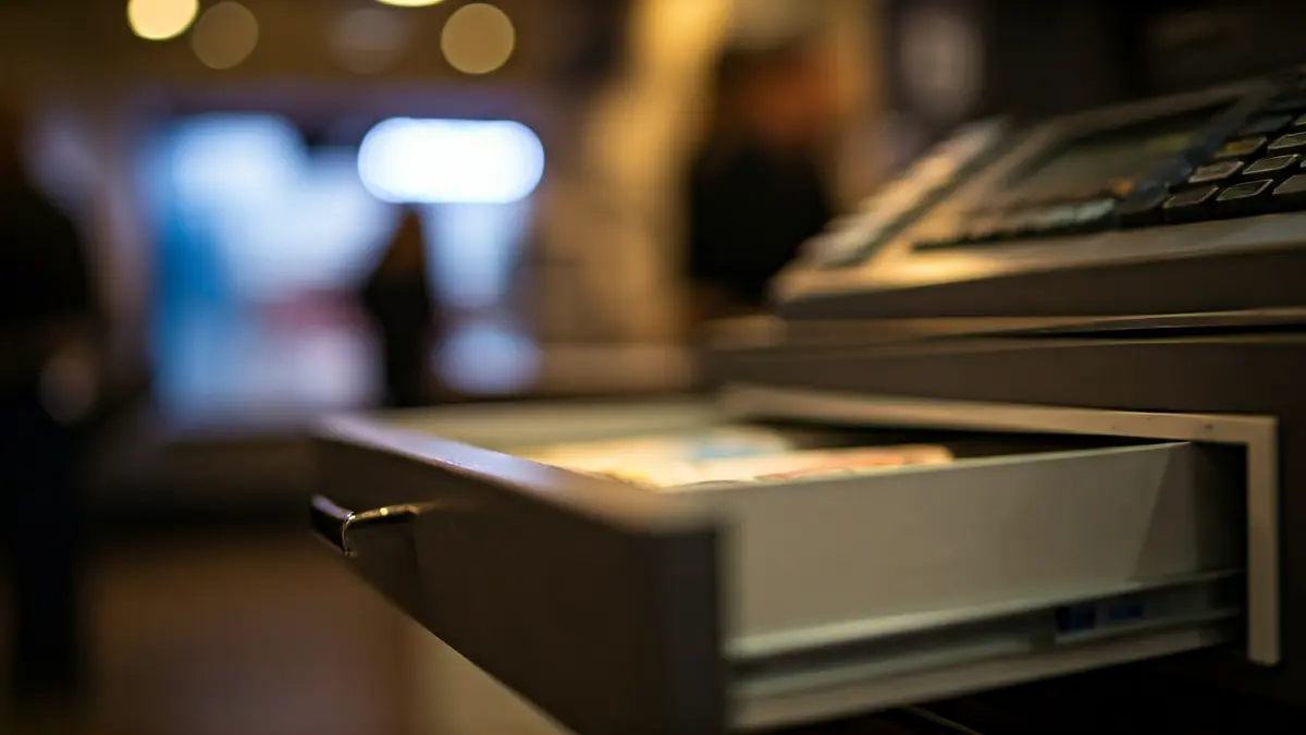 Generic image of an open cash register with cash inside.