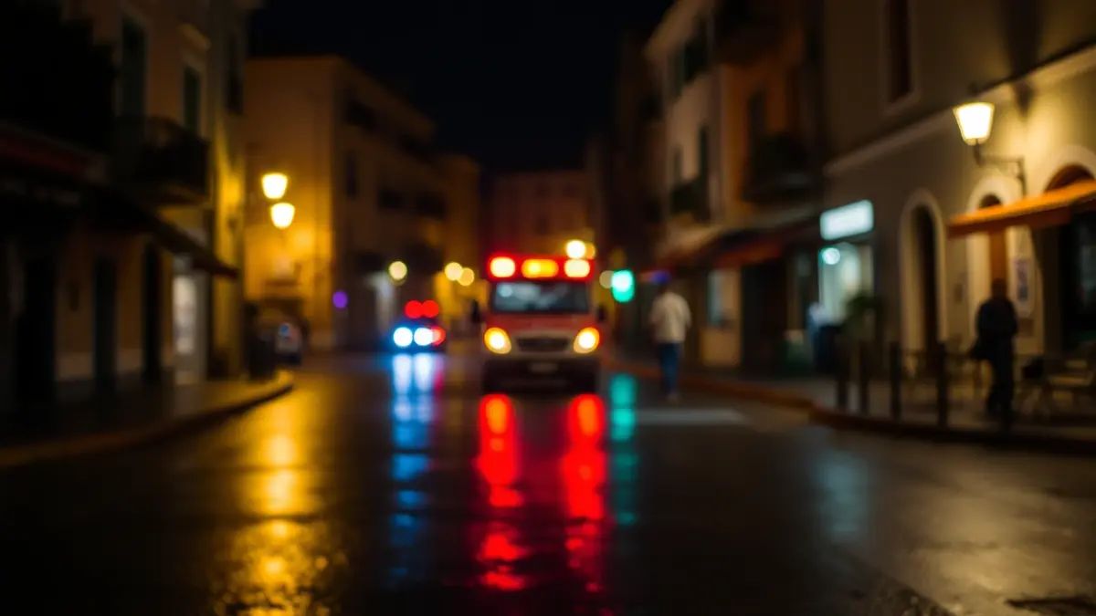 Generic image of emergency lights on a dark street.