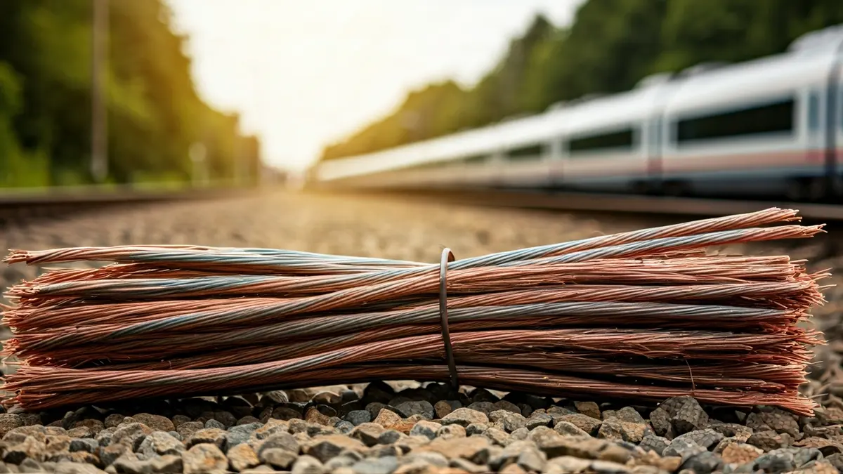 Imagen de cables de cobre robados de una vía férrea.