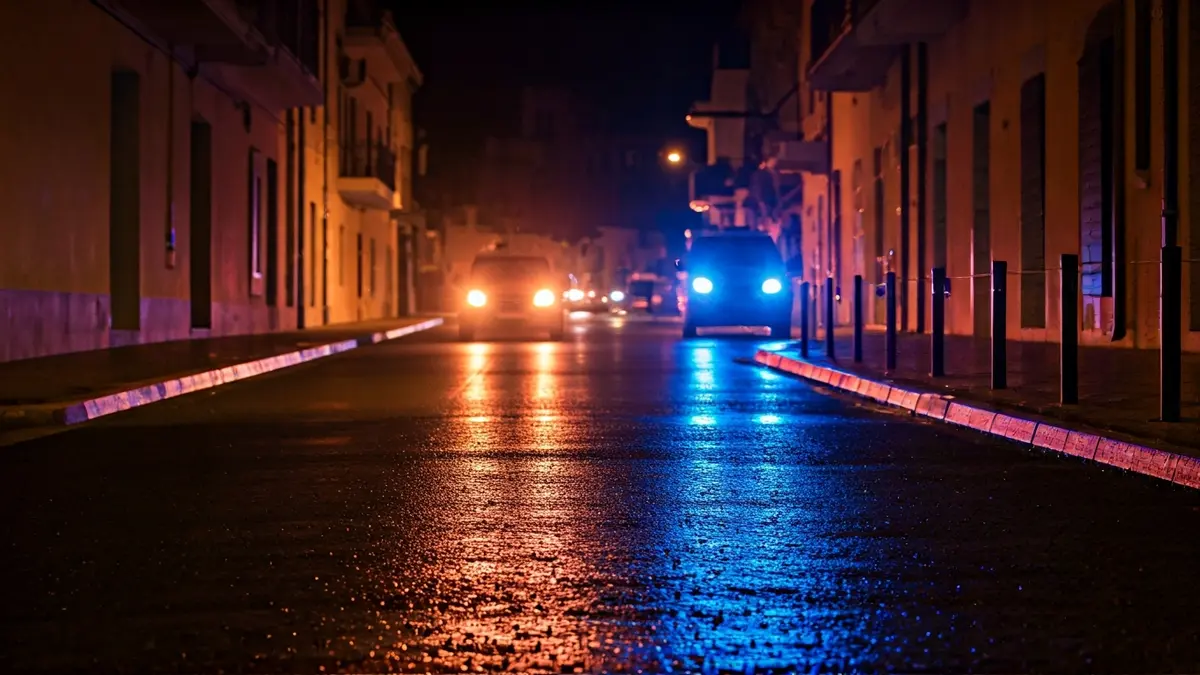 Imagen genérica de luces de emergencia de la Guardia Civil reflejadas en el asfalto.