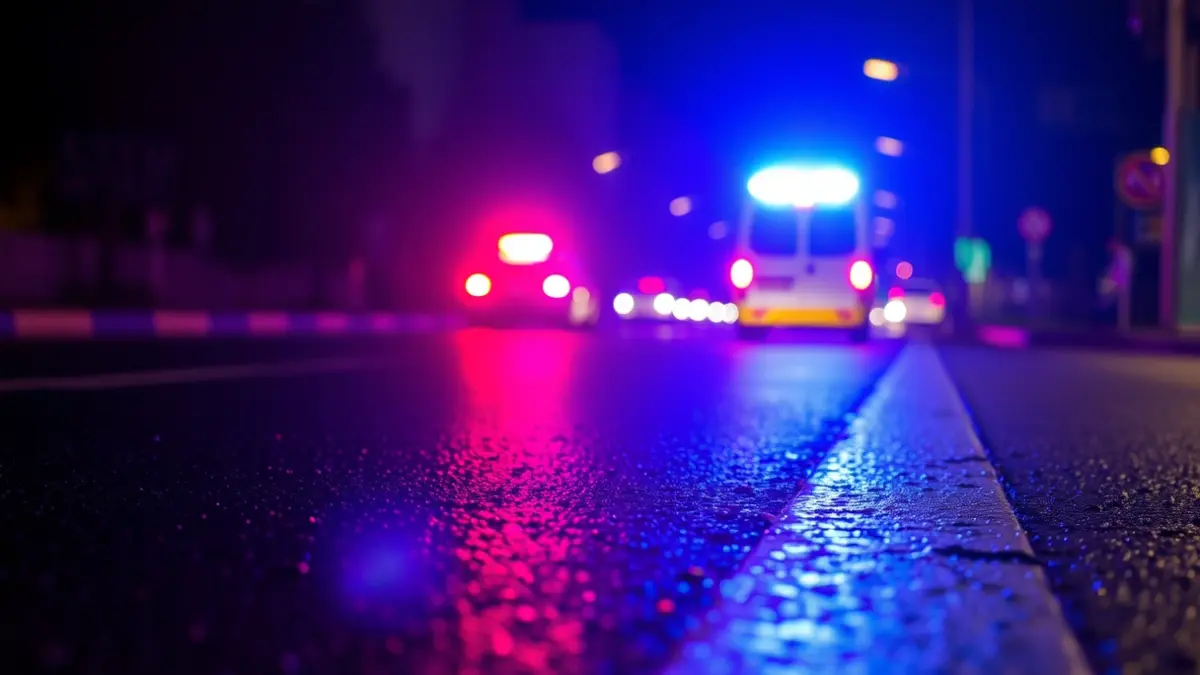 Imagen genérica de luces de emergencia reflejadas en el asfalto mojado por la noche.
