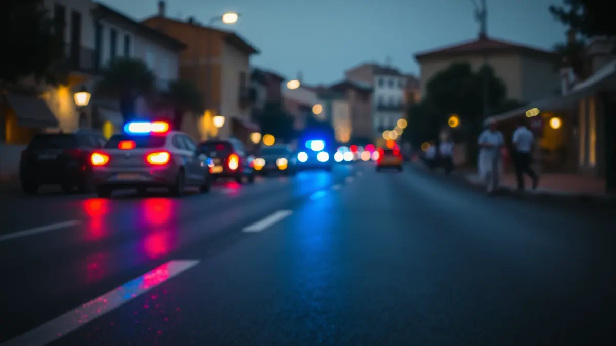 Imagen genérica de luces de emergencia reflejadas en el asfalto mojado por la noche.