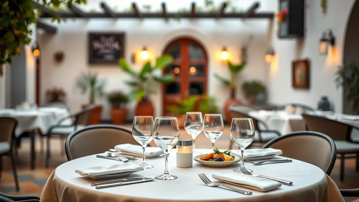 Generic image of a restaurant table in an Andalusian patio.