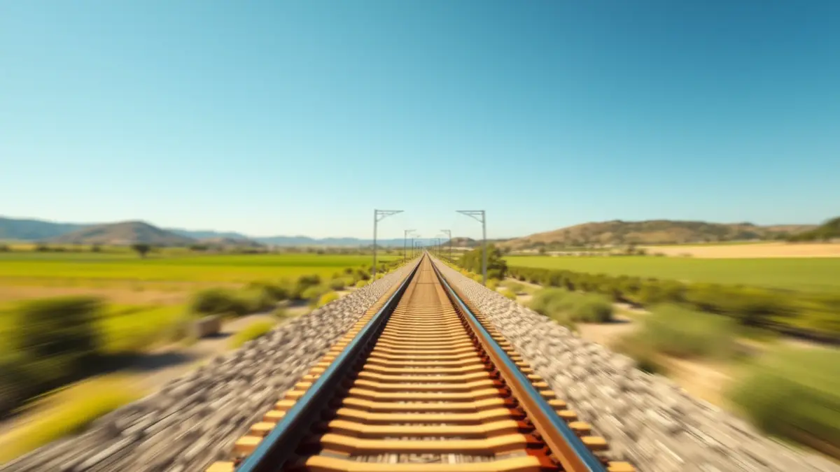 Generic image of a high-speed train track in a Mediterranean landscape.