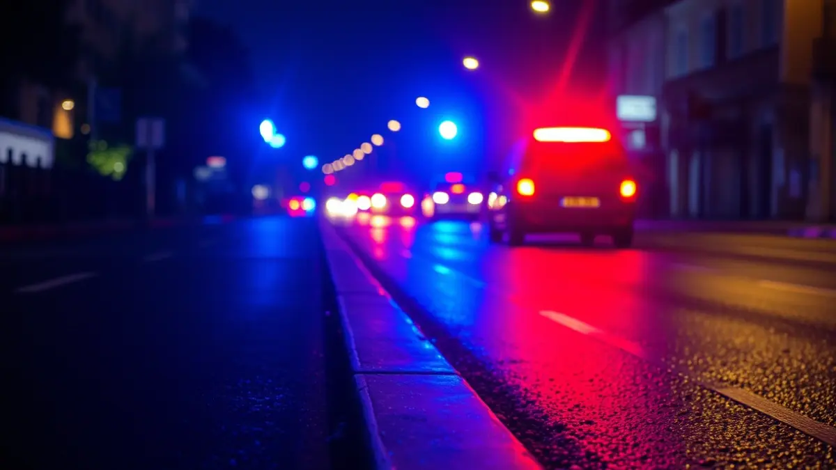 Imagen genérica de luces de emergencia reflejadas en el asfalto mojado.