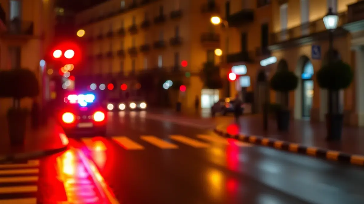 Imagen genérica de luces de emergencia en una calle mojada.